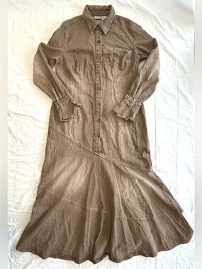 Vintage Newport News JEANOLOGY Collection Brown Denim Flared Trench Maxi Dress